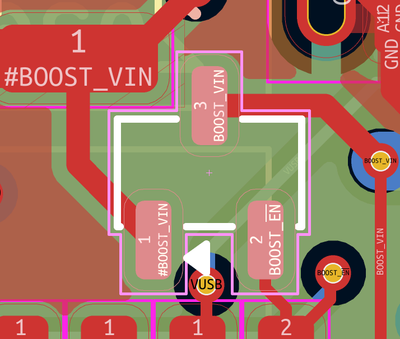 PCB showing the MOSFET correctly connected according to KiCAD
